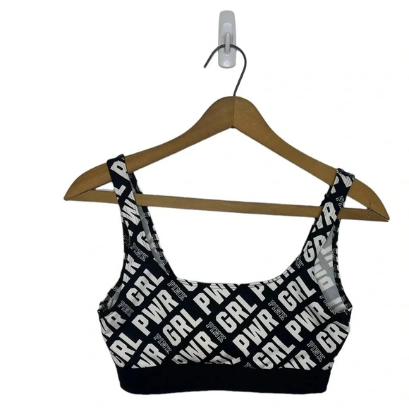 PINK Victorias Secret Girl Power Spell Out Black and White Sports Bra - Picture 6 of 6